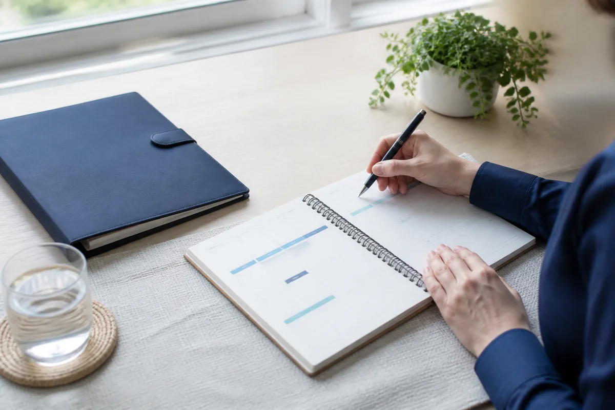 Pessoa organizando sua rotina de cuidados com a saúde